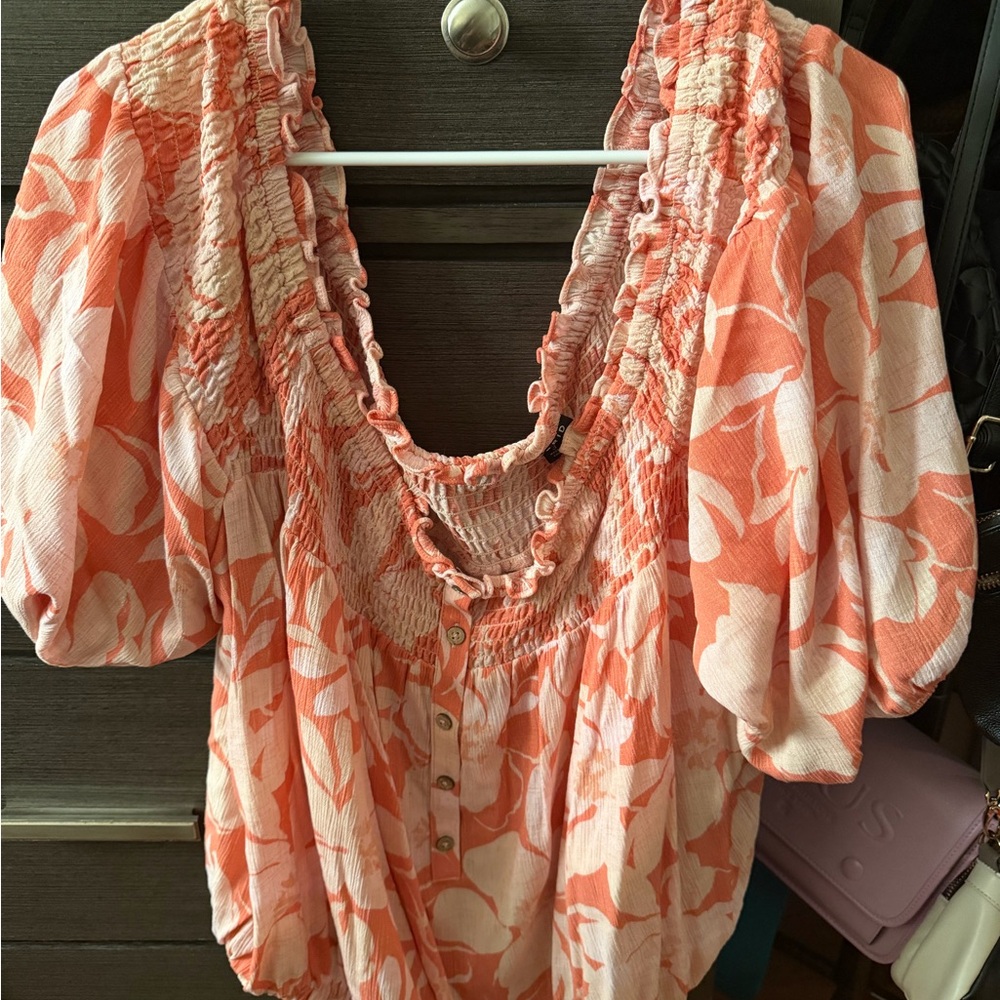 Torrid Orange and White Floral Blouse